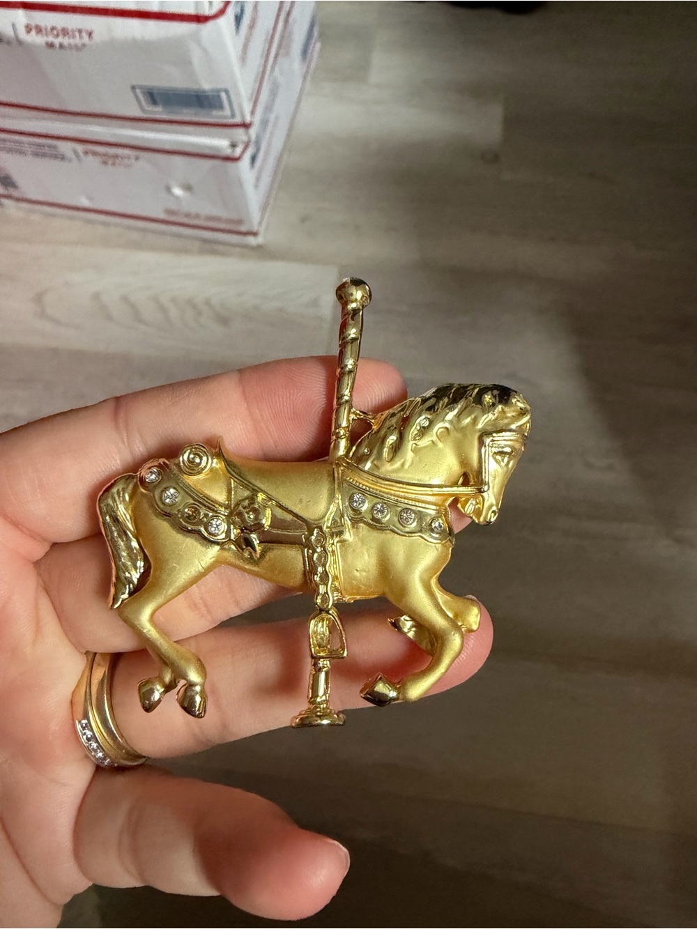 Gold Carousel Horse vintage 1980 brooch